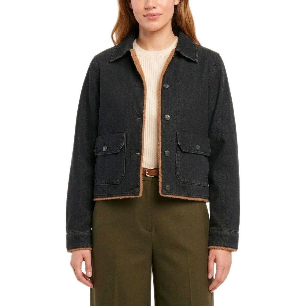 Woolrich Womens Luxe Denim Trucker Jacket Faux Shearling Lined Black Wash Size M - Picture 7 of 16
